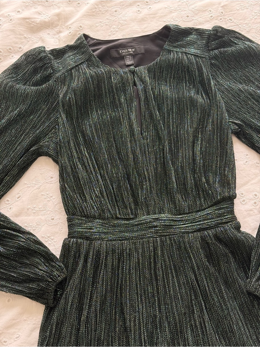 Ever New Emerald Metallic Pleated Long-Sleeve Dress - Picture 4 of 4